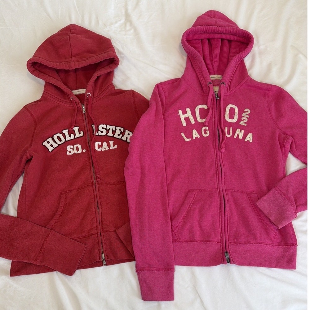 Hollister Full Zip Pink Red Hoodies Womens Size Large Graphic Surf Y2K Preppy